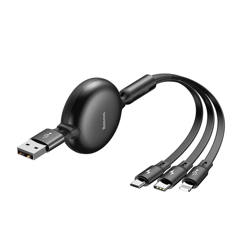 Baseus 3 в 1 Выдвижной USB кабель для iPhone Xs Max Xr X 3.5A Быстрая зарядка зарядное устройство Micro usb type C кабель для samsung Xiaomi - Цвет: Black