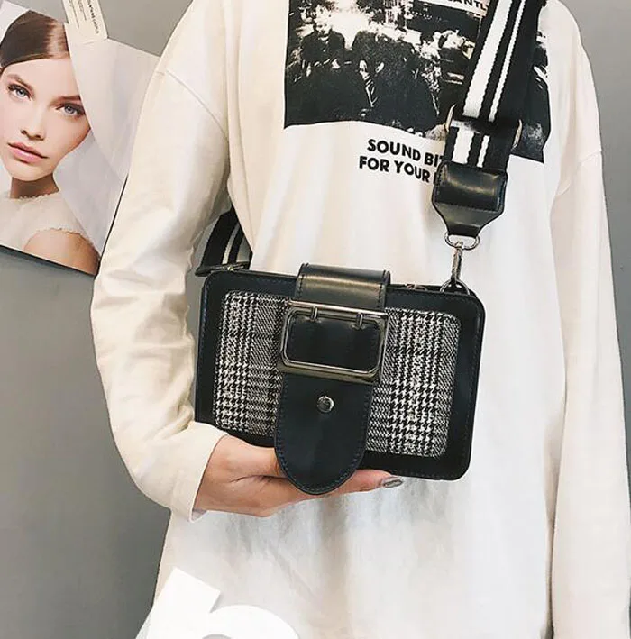 fashion soft woolen crossbody bag for women messenger ladies panelled plaid shoulder bags famous brands | Багаж и сумки