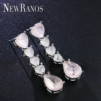 pink -white plated Newranos, длинные висячие серьги, любовь, сердце, сплав, камень, серьги, Винтажные висячие серьги, массивное ювелирное изделие, женский подарок EFX0031012 - Окраска металла: pink -white plated