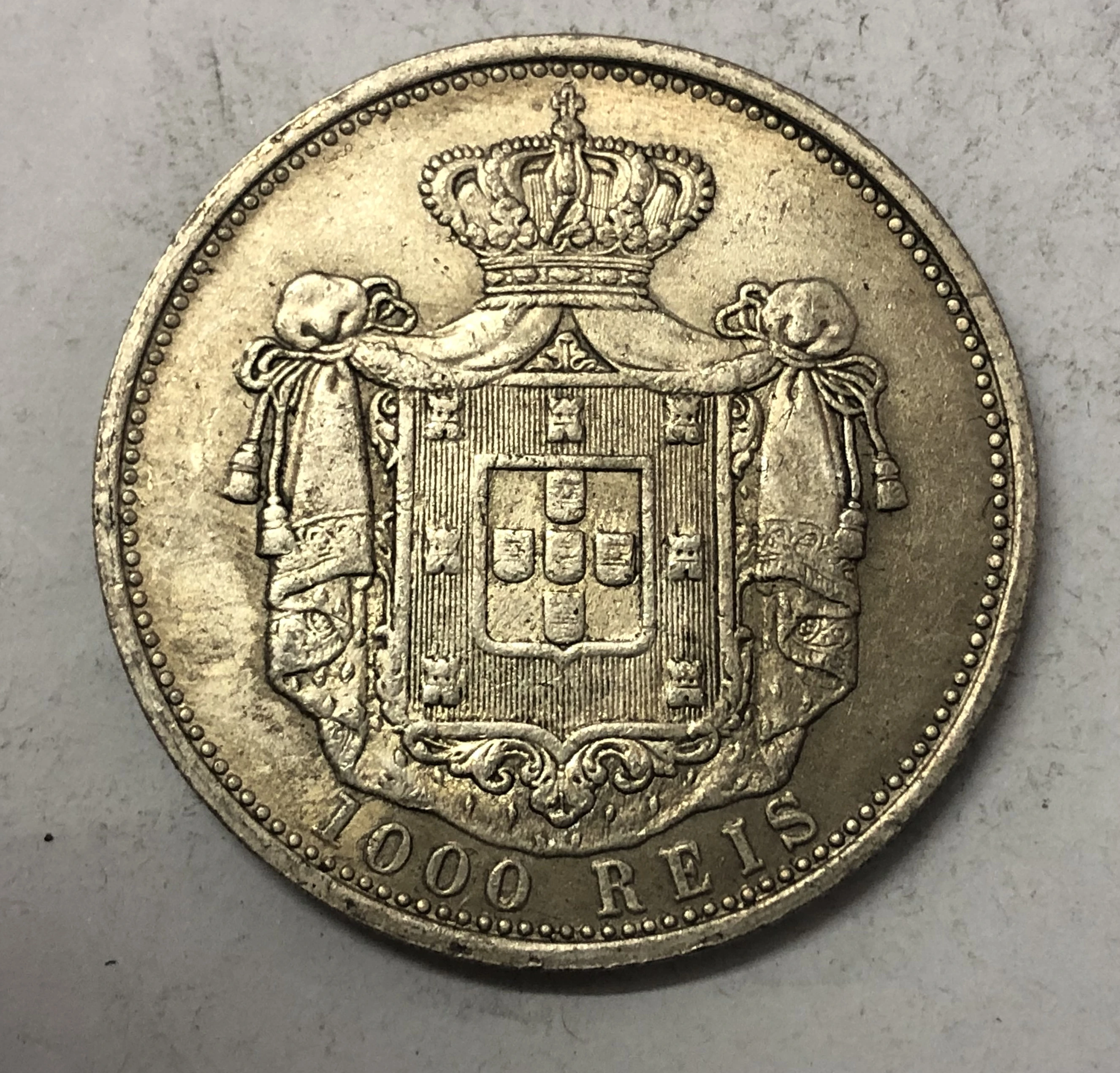 1838 Португалия 1000 Реис Мария II Посеребренная точная копия отличной