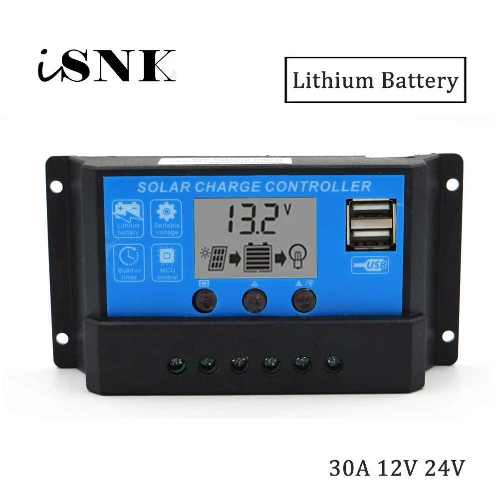 30A 12 V/24 V ЖК-дисплей дисплей регулятором солнечного заряда r сил AGM гель 3,7 V 3,2 V 3S 4S железа литий-ионный аккумулятор PWM регулятором солнечного заряда контроллер USB