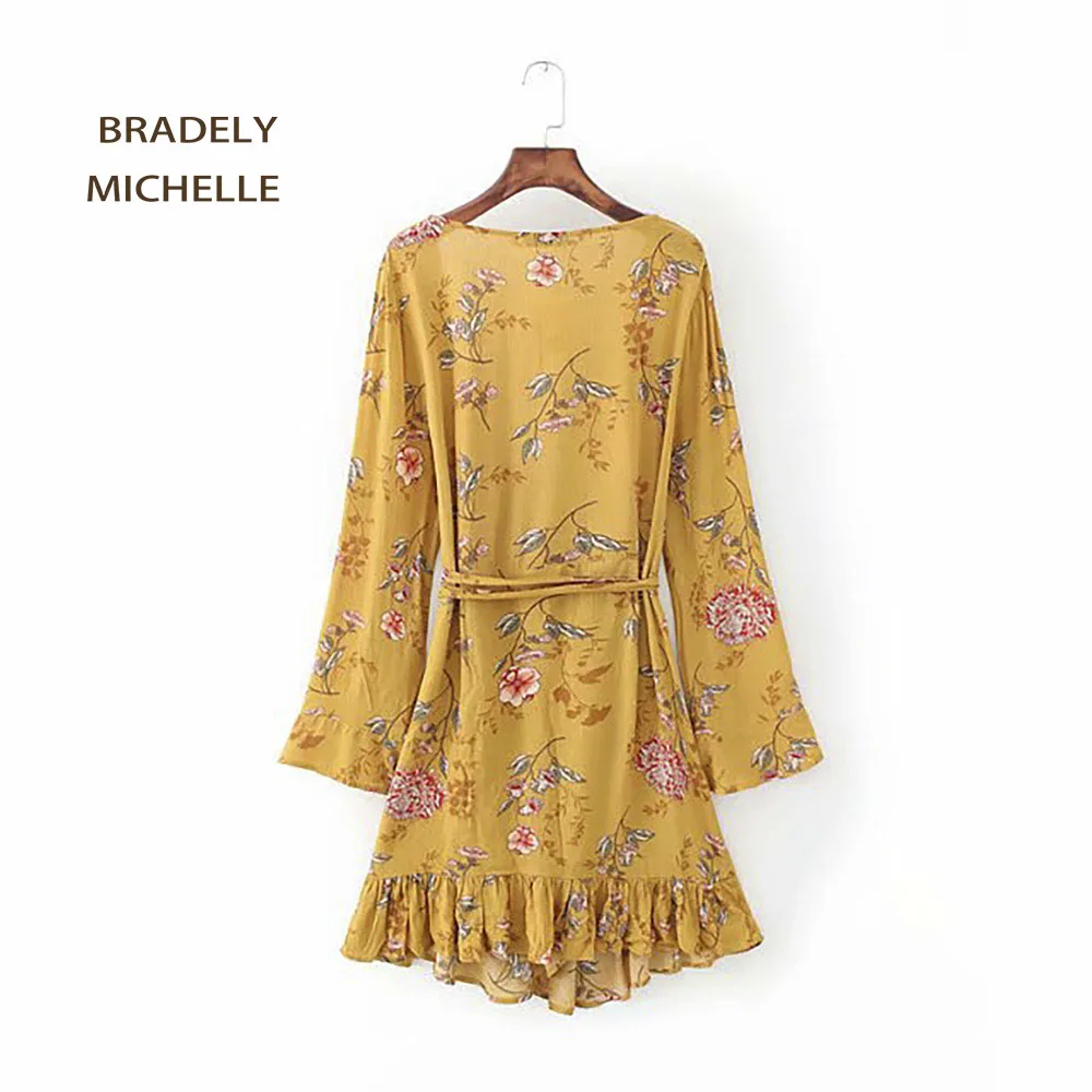 BRADELY MICHELLE 2018 модное женское летнее Мини Платье с принтом Винтажное длинным