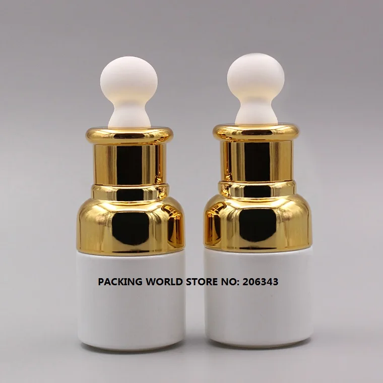20 мл белая стеклянная бутылка с золотым плечом и воротником капельница для