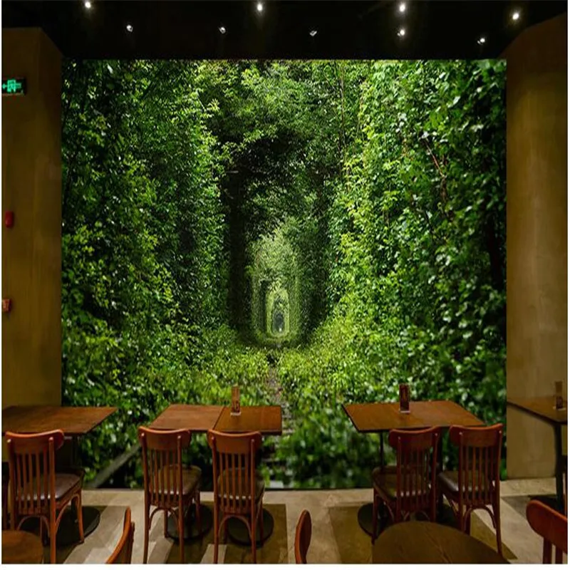 Фотообои beibehang высокое качество свежий зеленый тоннель любви поезд дороги