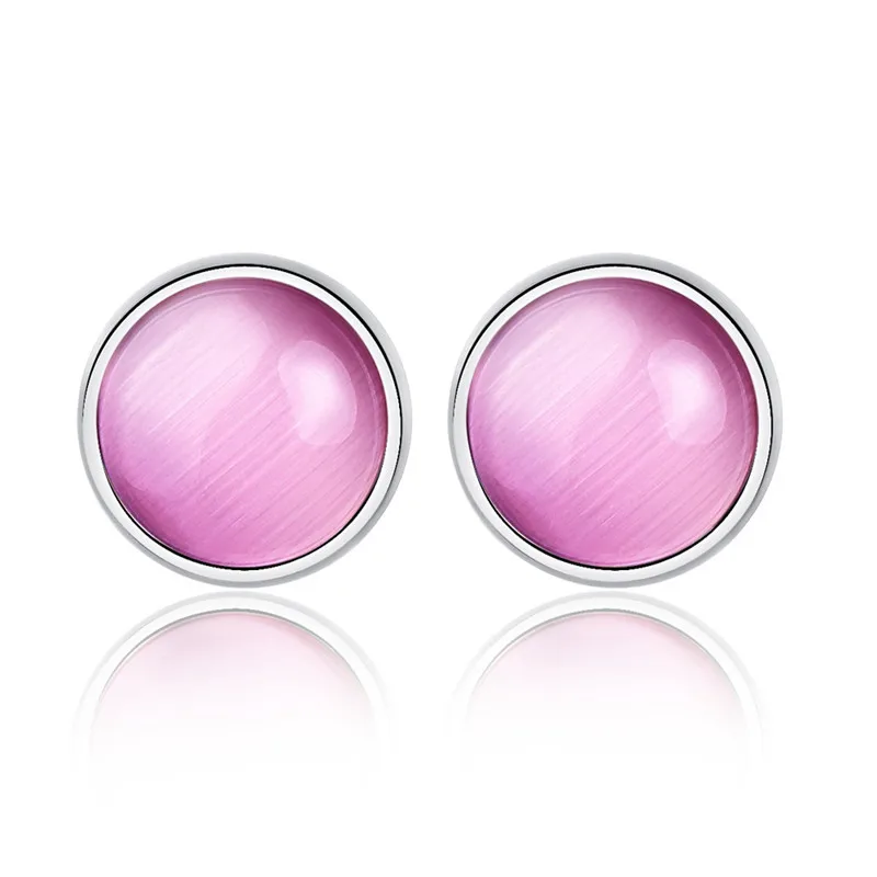 Cute Women Earrings Colorful Round Small Stainless Steel Stud Cat Eye Stone Earings Brincos Para As Mulheres Oorbellen | Украшения и