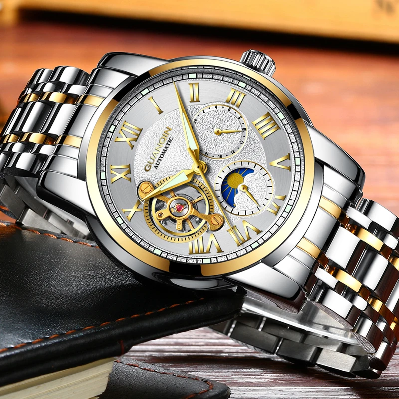Relogio Masculino GUANQIN Роскошные Брендовые Часы с скелетом Tourbillon мужские спортивные