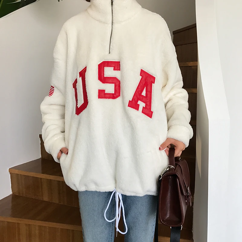 2017 New Fashion Winter Warm College Wind Turtle Neck Letter Embroidered Female Long Sleeve Tops | Женская одежда