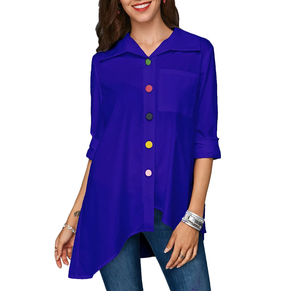 

Newly Women Loose Colorful Button Asymmetric Hem Tunic Shirt Blouse Tops m99