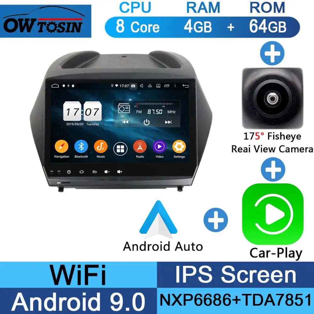 " ips 8 ядерный 4 Гб+ 64 ГБ Android 9,0 автомобильный DVD мультимедиа для hyundai Tucson IX35 Tucson 2 2010- радио gps DSP CarPlay Parrot BT - Цвет: Fisheye Carplay n A