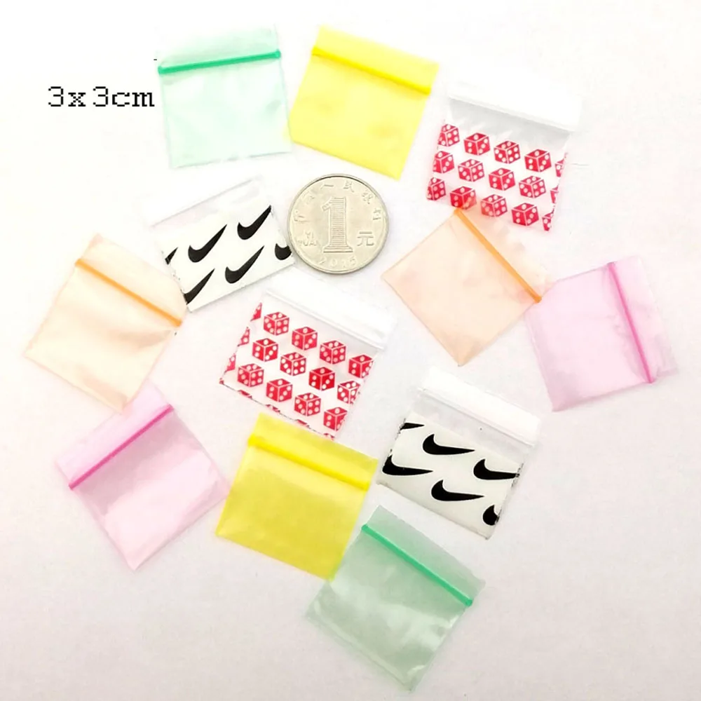 3x3cm 200 шт 4x5 см различные дизайны печати маленький размер самозапечатывающаяся застежка-молния сумки Мини ziplock ювелирные изделия пакеты пластиковые упаковочные пакеты - Цвет: 3x3cm