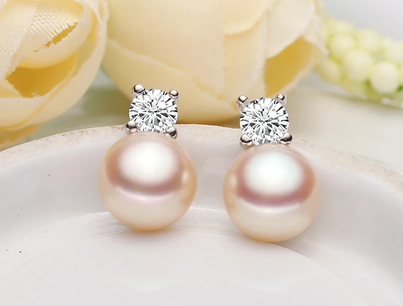 pink pearl earring Настоящий натуральный пресноводный жемчуг, серьги для женщин, свадебные 925 пробы серебряные серьги ювелирные изделия подарок на день рождения - Цвет камня: pink pearl earring
