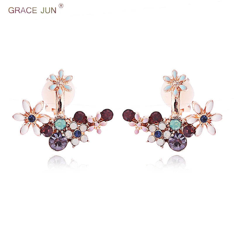 Женские серьги клипсы с эмалью GRACE JUN в форме цветка Корейском стиле оптовая