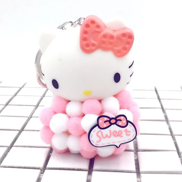 Милый брелок Hello Kitty с мультяшным бантом цепь ключом помпон для женщин креативный