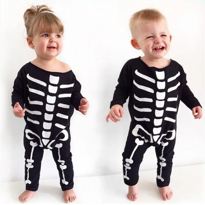 

Spring and Autumn Children's Clothing for Boys and Girls Bone pattern long sleeve rompers Halloween children's wear