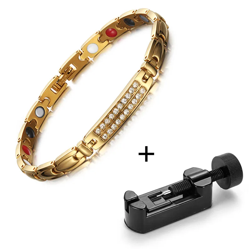 bracelet with tool RainSo Магнитный Браслеты и браслеты для Для женщин Циркон Кристалл Браслеты здорового ювелирных изделий для Для женщин био энергии голограмма Браслеты - Окраска металла: bracelet with tool