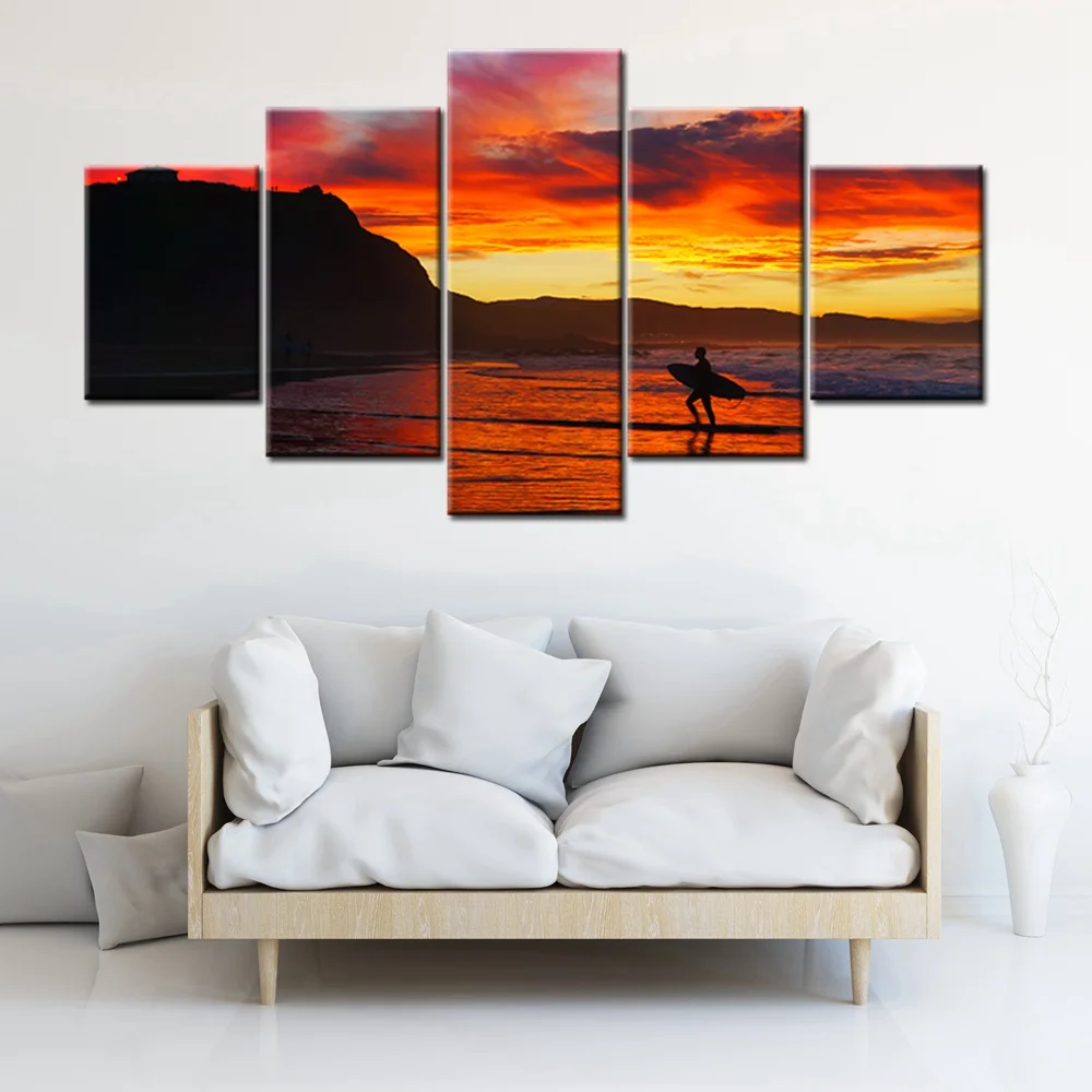 Красный Сумерки закат стены граффити Печать на холсте досок для серфинга пейзаж