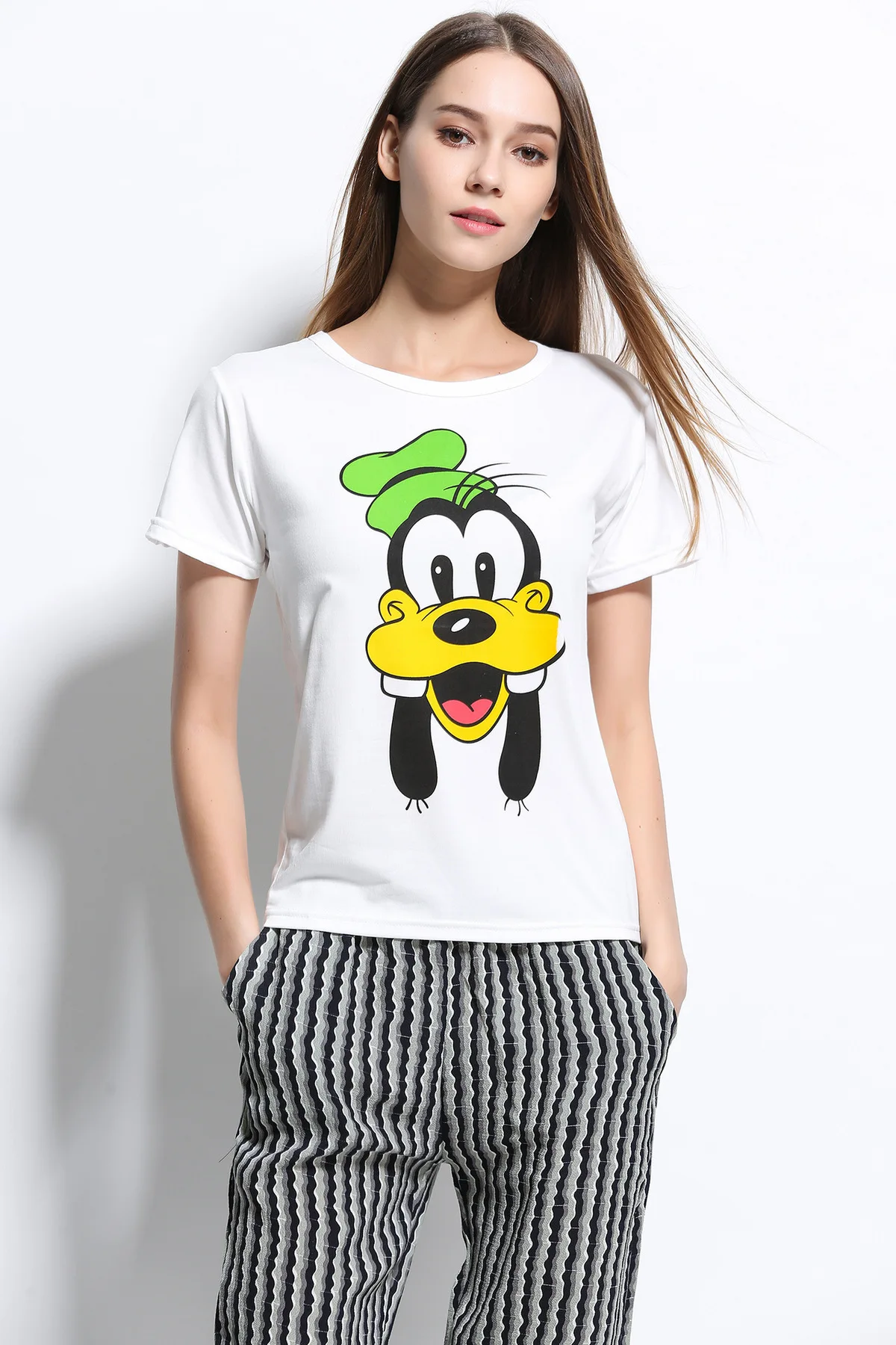 Модная летняя белая футболка для девочек с принтом мультяшных животных утка