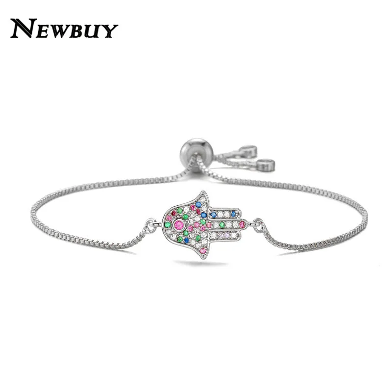 NEWBUY медные Мульти Кубический Цирконий Hamsa ручной Шарм Браслеты для женщин