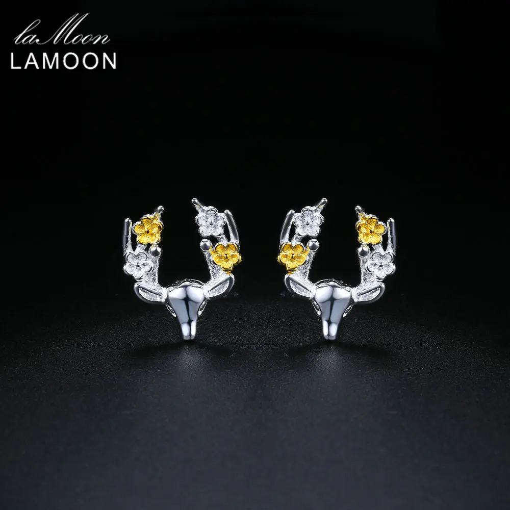 LAMOON S925 Stud Earrings Exquisite Plum Antlers 925 Sterling Silver Gold &amp Two Colors Trendy Fine Jewerly For Women 2018 | Украшения и