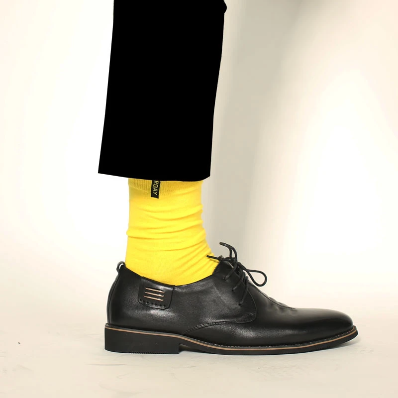 Bright Yellow Зимние Модные мужские Разноцветные нечёткие носки Harajuku осенние Роскошные носки без пятки классные сумасшедшие носки Длинные забавные носки уличная одежда - Цвет: Bright Yellow