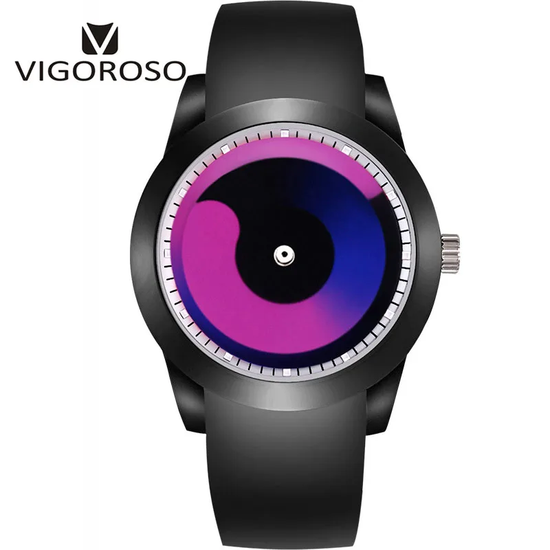 Black and Purple Модные брендовые наручные часы VIGOROSO крутые креативные Дизайнерские мужские и женские кварцевые наручные часы мужские Relogio Masculino Ceasuri Hodinky - Цвет: Black and Purple