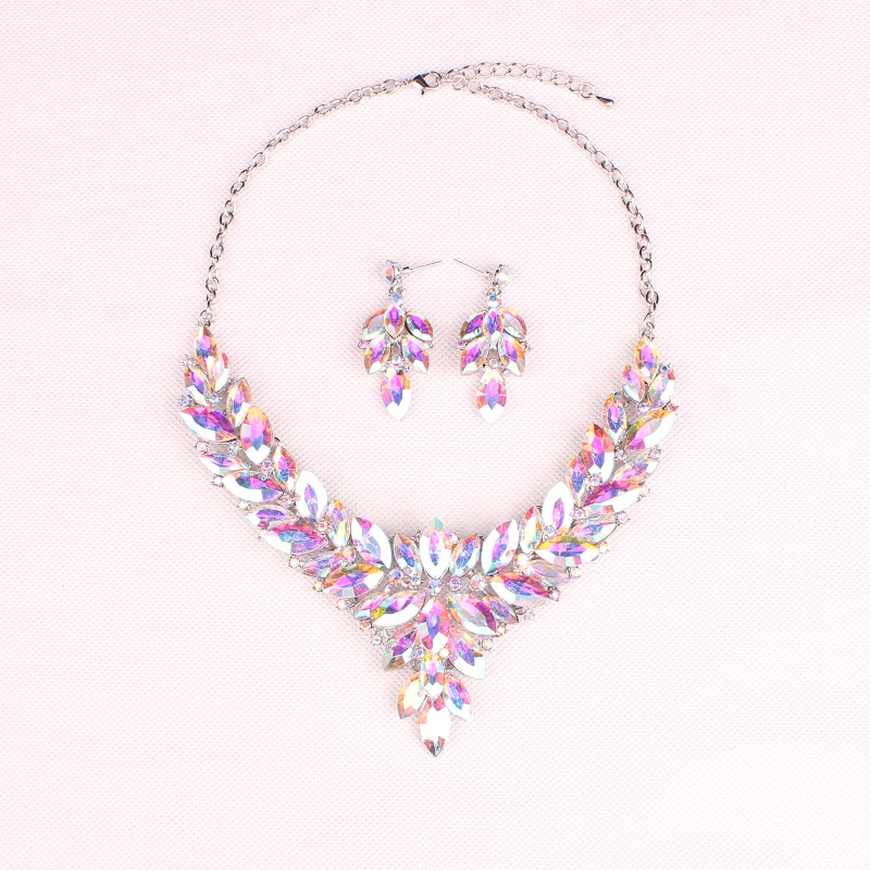 Женский ювелирный комплект из колье и серёг с кристаллами|necklace earring|bridal jewelry