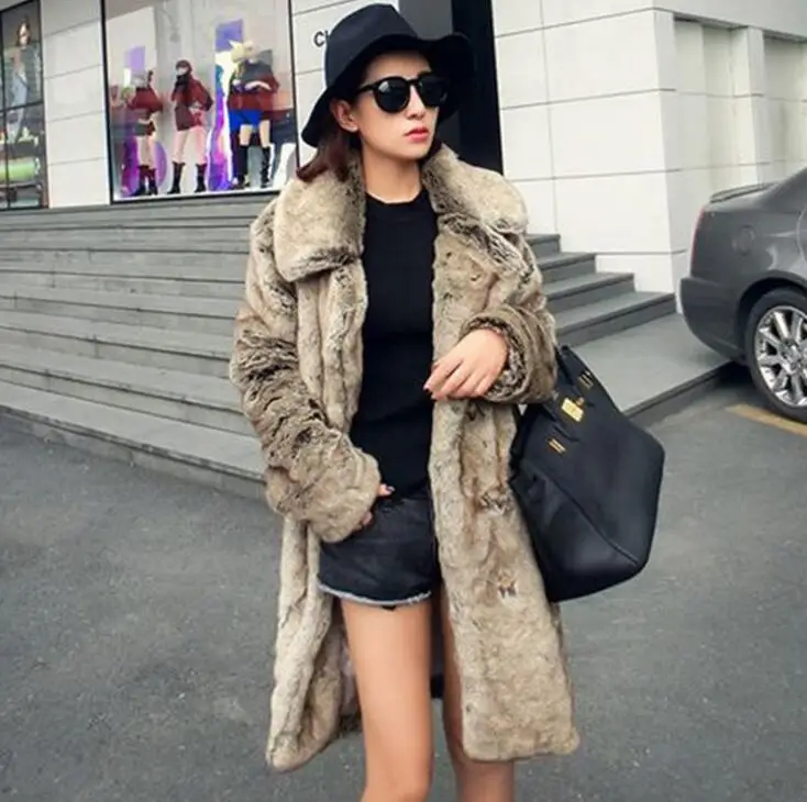 Autumn faux mink leather jacket womens long trench coats winter thicken warm fur leather coat women slim jackets fashion 6XL