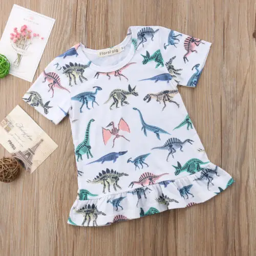 2018 New Fashion Toddler Dinosaur Dress Summer Baby Kid Girl Ruffle Loose Party Sundress Children Clothes | Детская одежда и обувь
