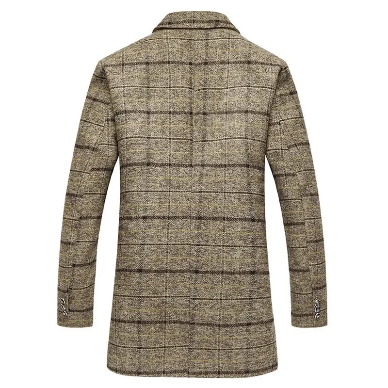 Men's autumn and winter classic plaid large size slim wool high-end long-length woolen coat / new boutique windbreaker