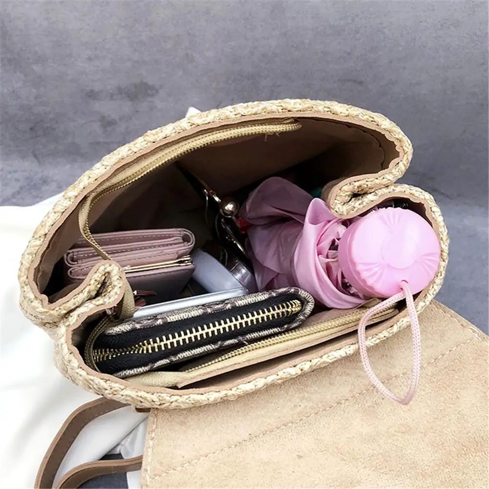 

Backpack Student College Simple Stylish Fashion Contrast Color Woven Unique Versatile Travel Vacation School Girls Weaving Bags