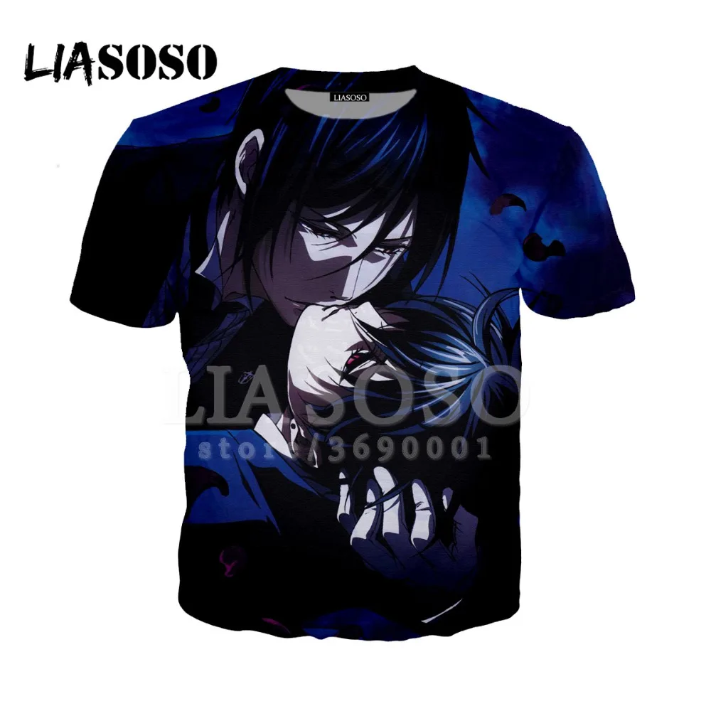 LIASOSO 3D принт Kuroshitsuji японского аниме черная футболка дворецкий летняя хип хоп