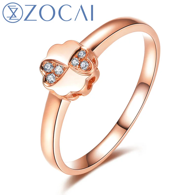 

ZOCAI Brand Style Gift Ring Princess Natural 0.03 CT Diamond Ring with Real 18K Rose Gold (Au750) W06271