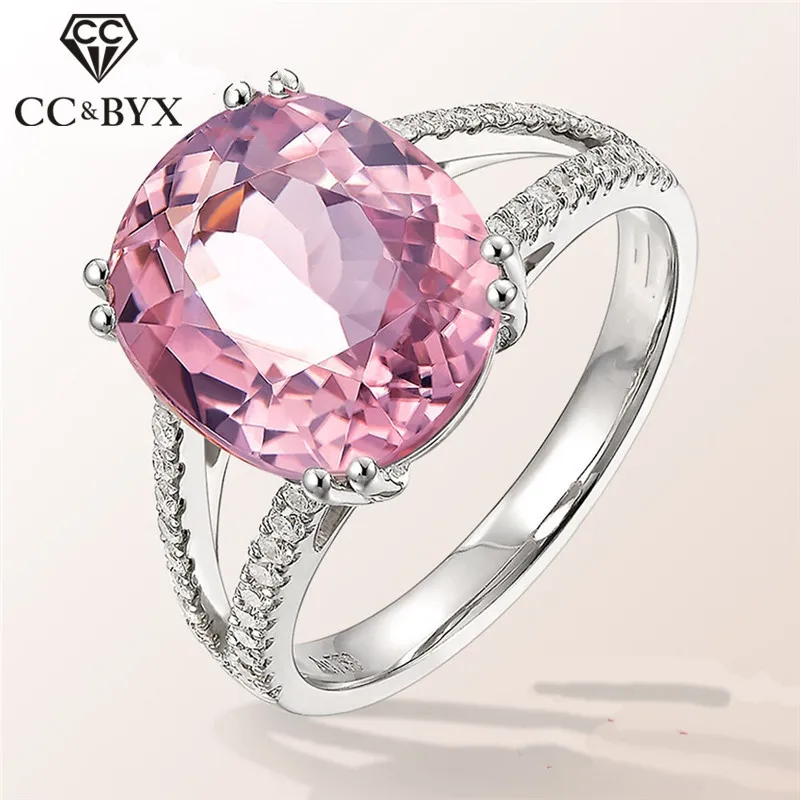 CC S925 Серебряные кольца для женщин розовый кубический цирконий овальный камень