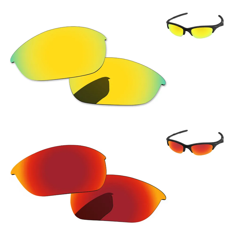 

24 K золотой и огненно-красный 2 пары зеркало Поляризованные замены линзы для половины солнечные очки к куртке Frame 100% UVA и UVB Защита