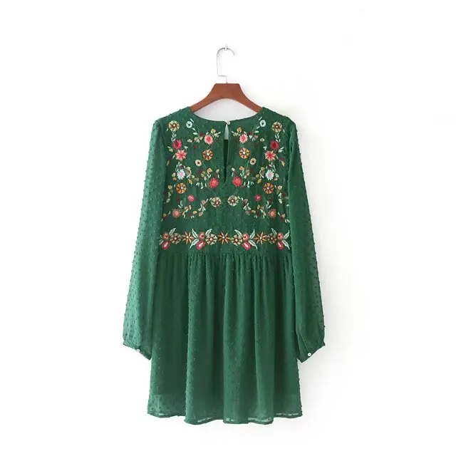 2017 Floral Embroidery Dress Women Lace Dresses Autumn O-Neck Hihg waist | Женская одежда