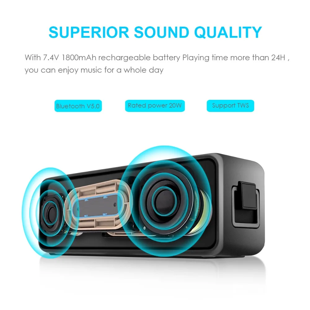 20 Вт наушники-вкладыши TWS с Колонка Портативный Sven Динамик Беспроводной Bluetooth Динамик s музыкальные стерео TF карты с микрофоном голосового вызова 18m-Distance 24-часовой формат Часов проигрывания во время езды