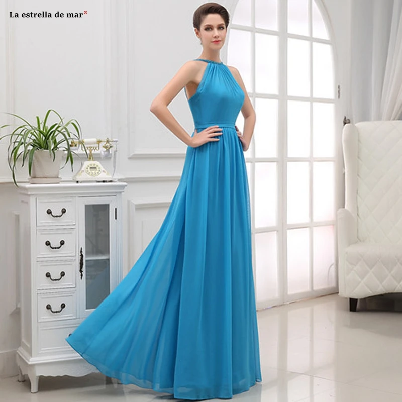 

Sukienka druhna Chiffon Halter Halter A Line Turquoise Blue Wedding Guest Dress Floor Length robes demoiselle honneur