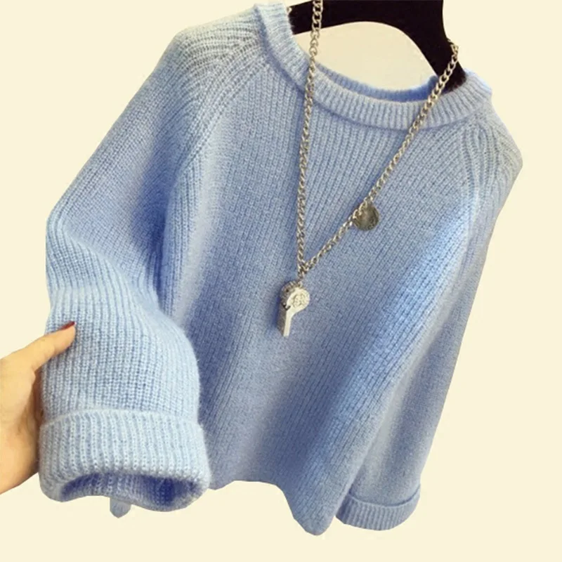 2019 New Autumn Winter Women Sweaters Solid Color Soft Mohair Knitting Pullovers Loose Knitted Female Jumper Tops | Женская одежда