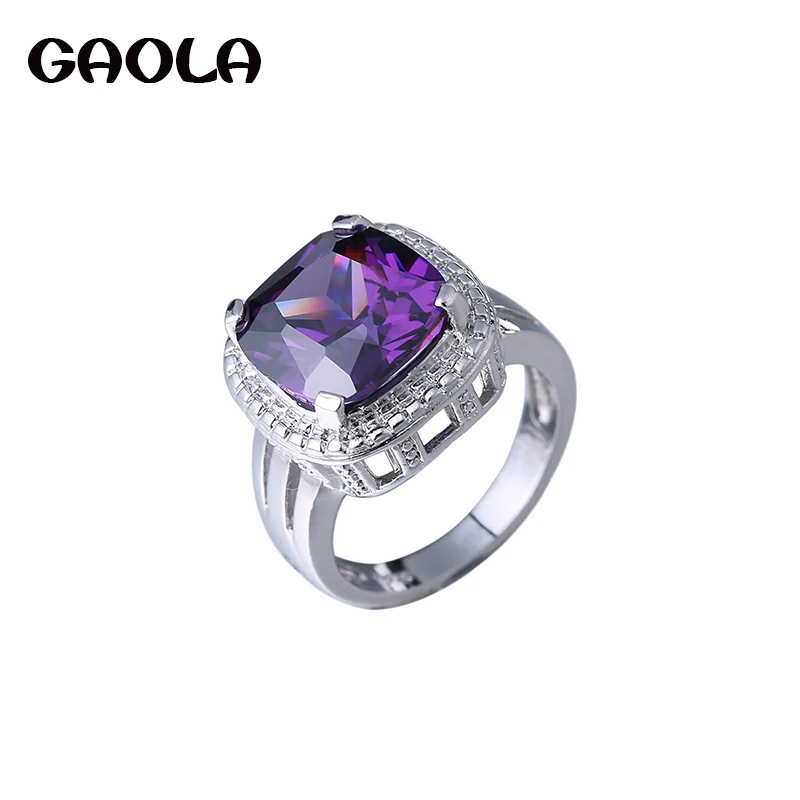 GAOLA New White Gold Color Micro Pave Setting Purple Wedding Ring For Women J0588 | Украшения и аксессуары