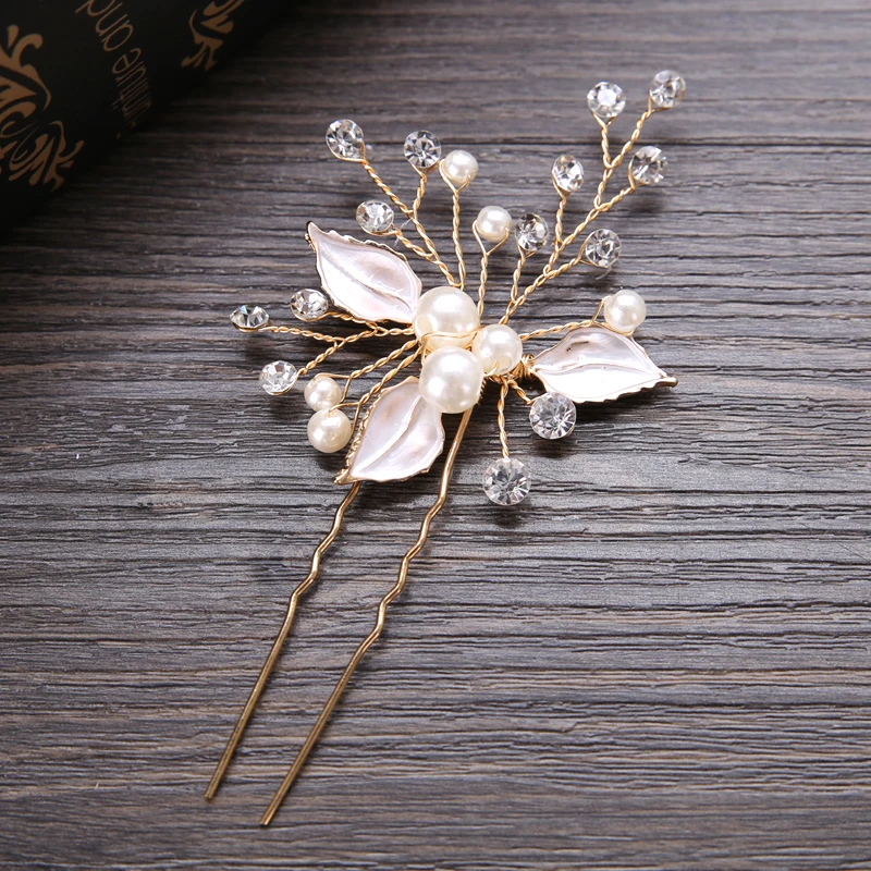 Свадебные заколки для волос FORSEVEN с кристаллами и жемчугом золотые свадебные