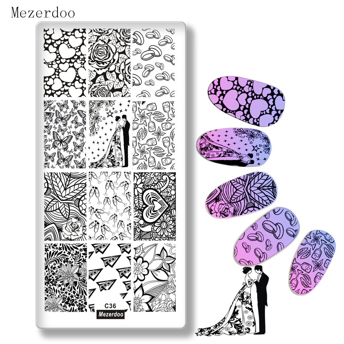 Фотографический шаблон для свадьбы кольца свадебное платье любовь дизайн ногтей