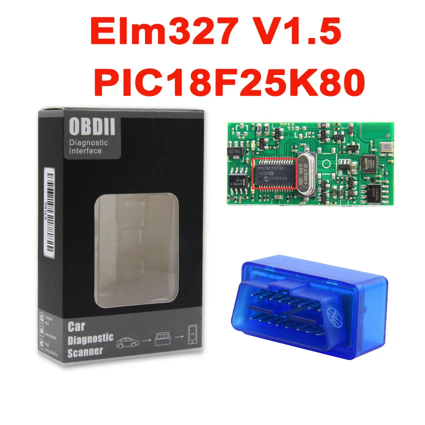 MINI v1.5 Blue Elm327 Bluetooth V1.5 PIC18F25K80 OBD Код считыватель сканер инструмент elm327 V1.5/v2.1 OBDII Автомобильный диагностический для Android/Symbian - Цвет: MINI v1.5 Blue