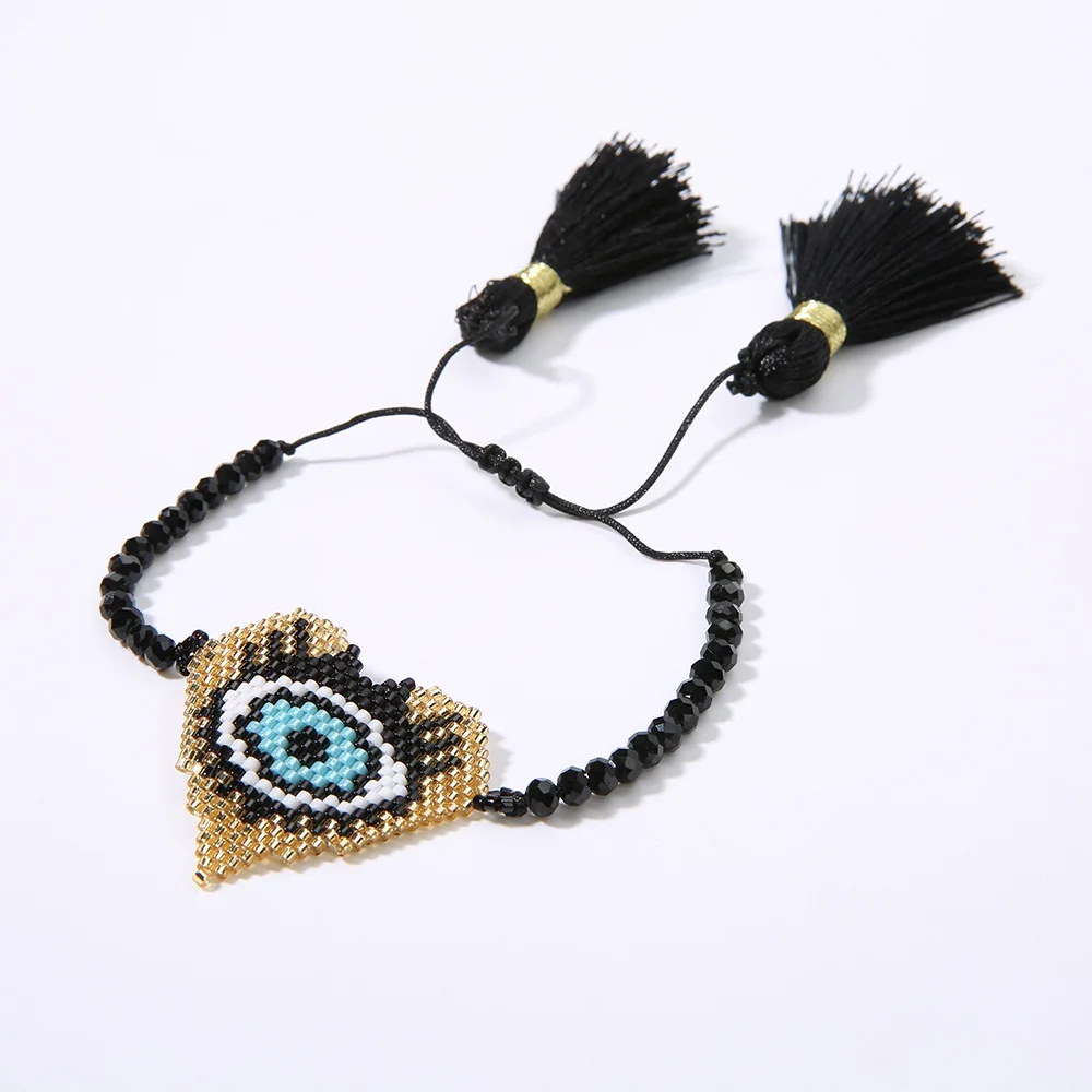MI-B0055B-S Rttooas Miyuki бусины браслет Evil Eye для женщин сердце Форма браслет возлюбленной ручной работы дружбы ювелирные изделия дропшиппинг - Окраска металла: MI-B0055B-S