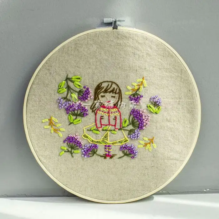 11-25cm DIY лента цветы вышивка набор для начинающих с обручем рукоделие Наборы вышивки крестом серии художественных промыслов Швейные Декор иглы искусство - Цвет: 11-25cm