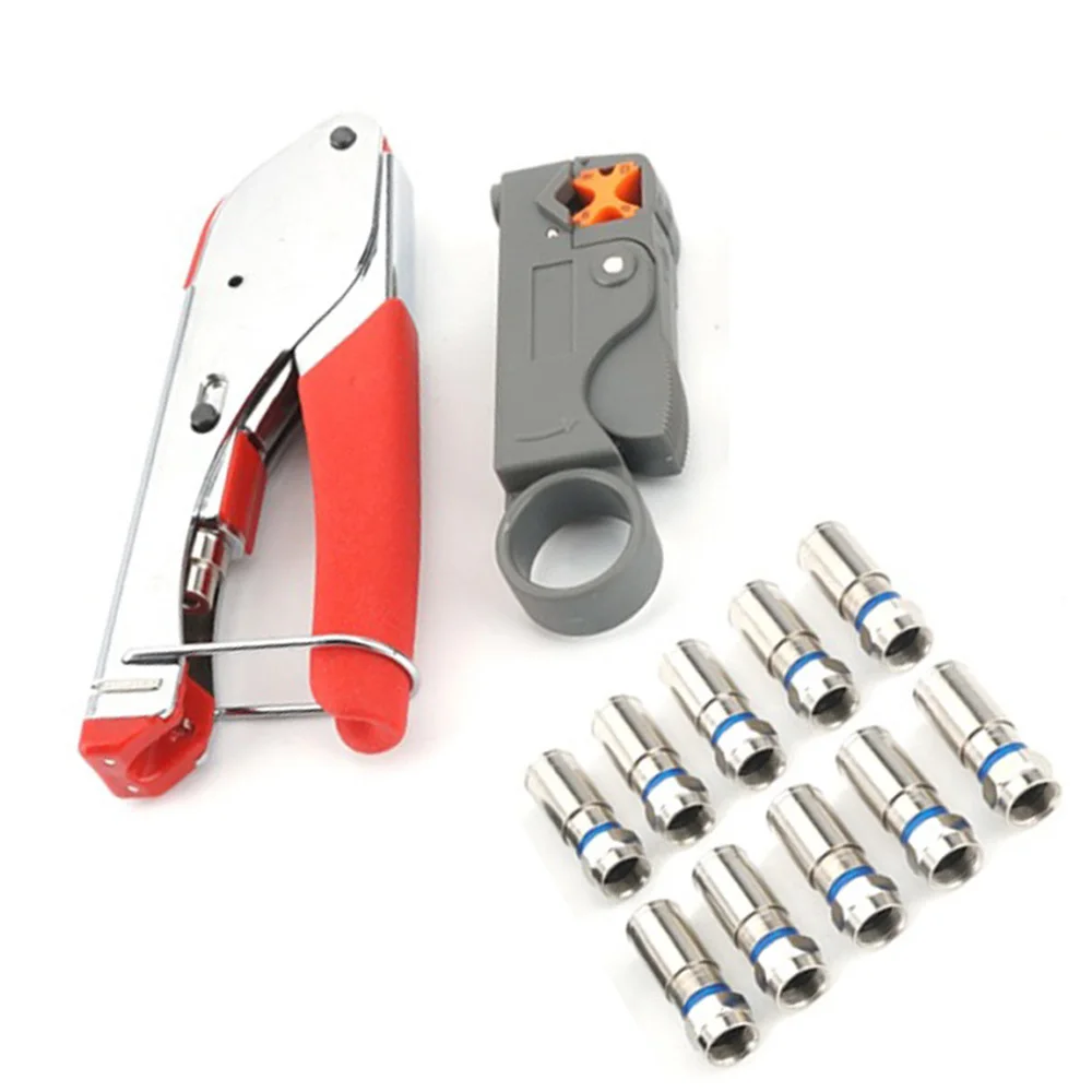 Coaxial Cable Crimping Pliers Clamp Wire Stripper Stripping Tool &amp Metal Bit Kit |