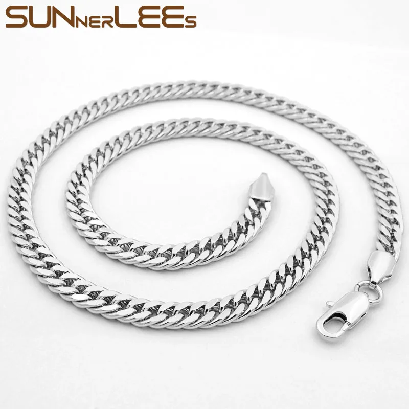 White Gold-Color SUNNERLEES, модные ювелирные изделия, белое розовое золото, ожерелье, 3 мм~ 8 мм, Двойная Цепочка для мужчин и женщин, подарок C40 N - Окраска металла: White Gold-Color