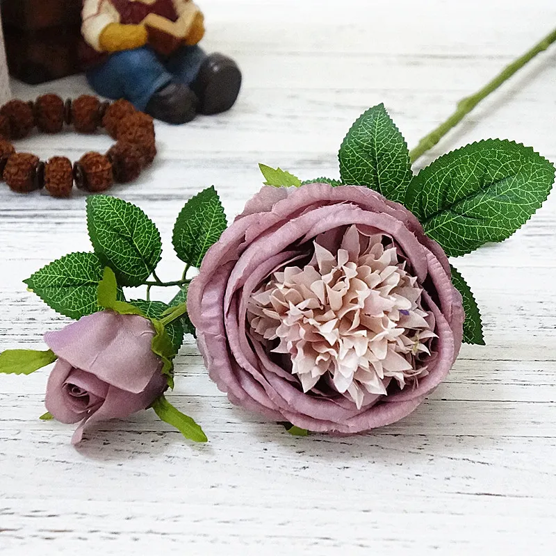Highly recommend 2Heads Artificial rose branch Simulation peony flowers flores for autumn home hotel wedding decoration rose