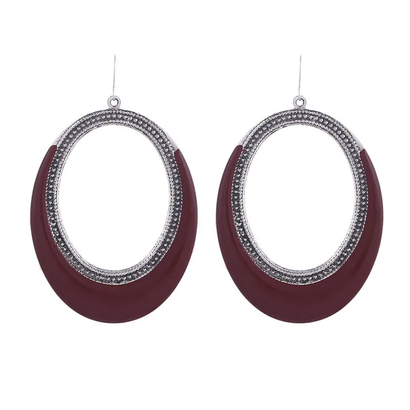 red enamel Новинка, серьги с эмалью в форме эллипса, красные серьги для женщин, Длинные геометрические уникальные большие серьги, ювелирные изделия, Букле д 'ореиль Femme - Окраска металла: red enamel