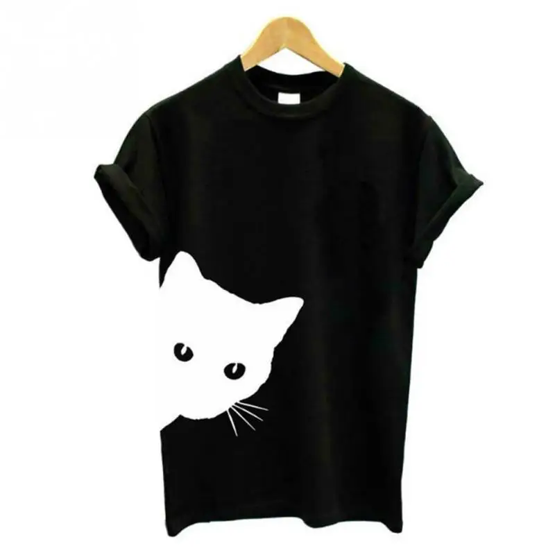 Женская футболка с принтом кота Модная белая коротким рукавом мягкая Летняя