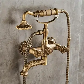 Bathtub Faucet Wall Mounted Antique Bronze Carved Bathtub Faucet With Hand Shower Bathroom Bath Shower Faucets Torneiras